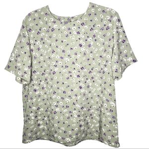 Vintage Notations Floral Cottagecore Top Size L Green Violets Fairy Lightweight